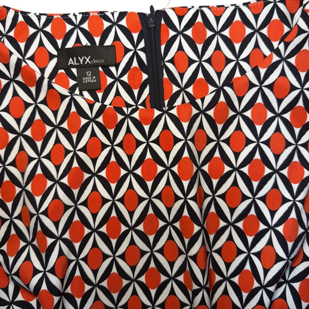 ALYX Shift Dress Women 12 Red Black Geometric Print GUC Sleeveless Retro Mod - Picture 2 of 8